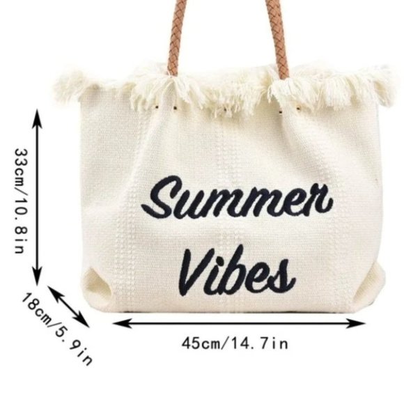 Letter Embroidered Fringe Trim canvas Crochet Bag - Picture 7 of 8